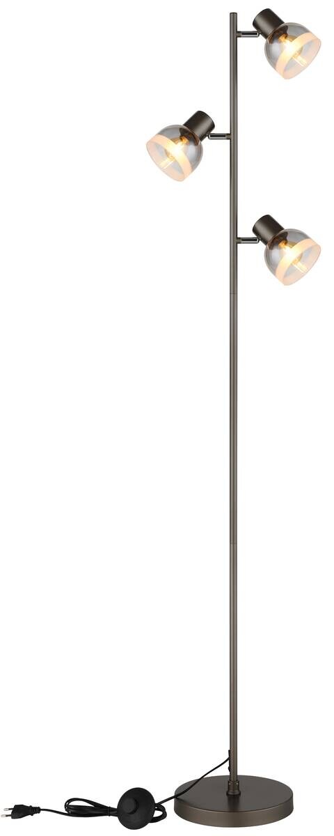 GLOBO Stehleuchte schwarz Rauch Metall Glas B/H/L: ca. 23x154x25 cm E14 3 Brennstellen