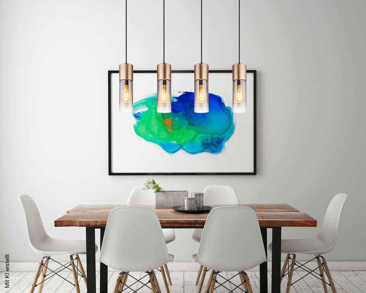 GLOBO Pendelleuchte Rauch Cappuccino Glas Metall B/H/T: ca. 9x156x80 cm E27 4 Brennstellen