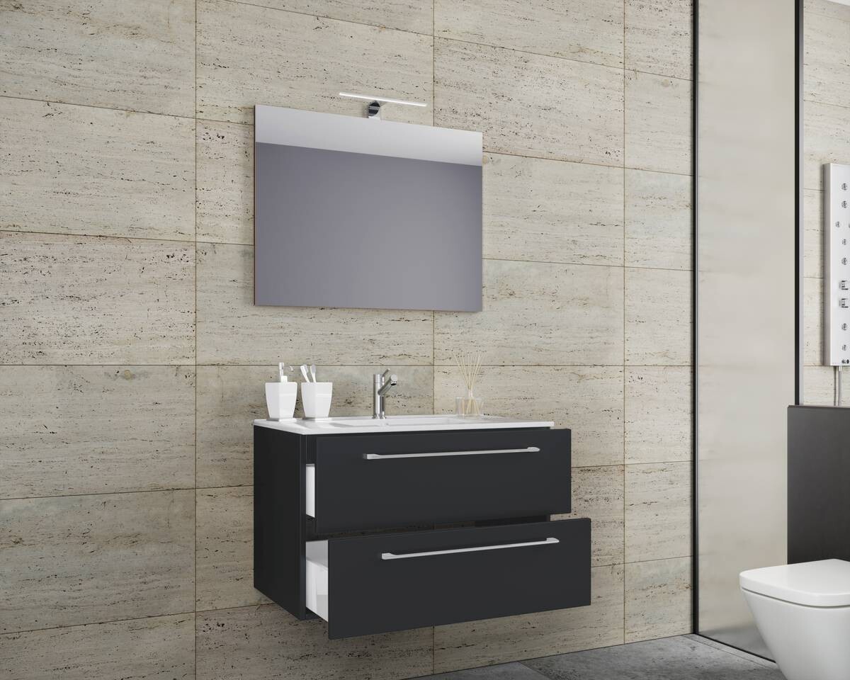 Waschplatz 3tlg-Badinos weiß schwarz B/H/T: ca. 80x50x46 cm