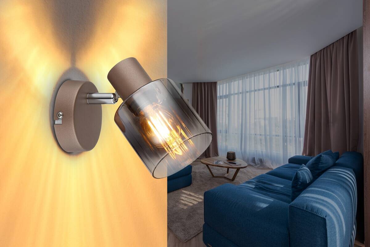 GLOBO Spot Walton 1 klar kaffee Rauch Metall Glas B/H/L: ca. 12,5x12,5x8 cm E14 1 Brennstellen