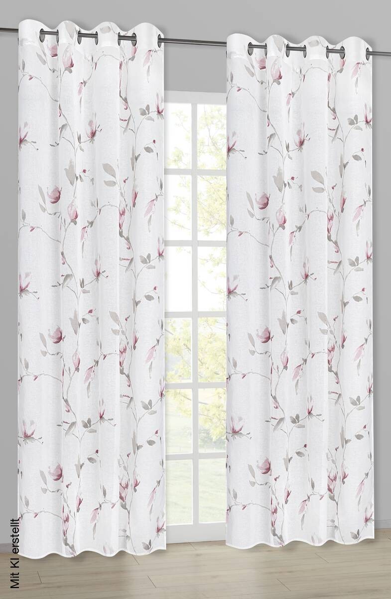 Happy Home Ösenvorhang Blumen rosa rot grau 100% Polyester B/L: ca. 145x245 cm