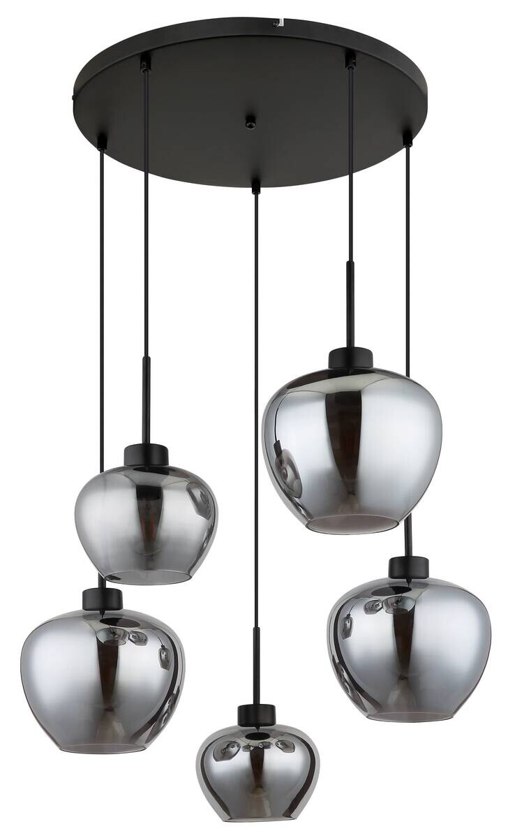 GLOBO Pendelleuchte Matt schwarz Metall Glas H/D: ca. 120x70 cm E27 5 Brennstellen