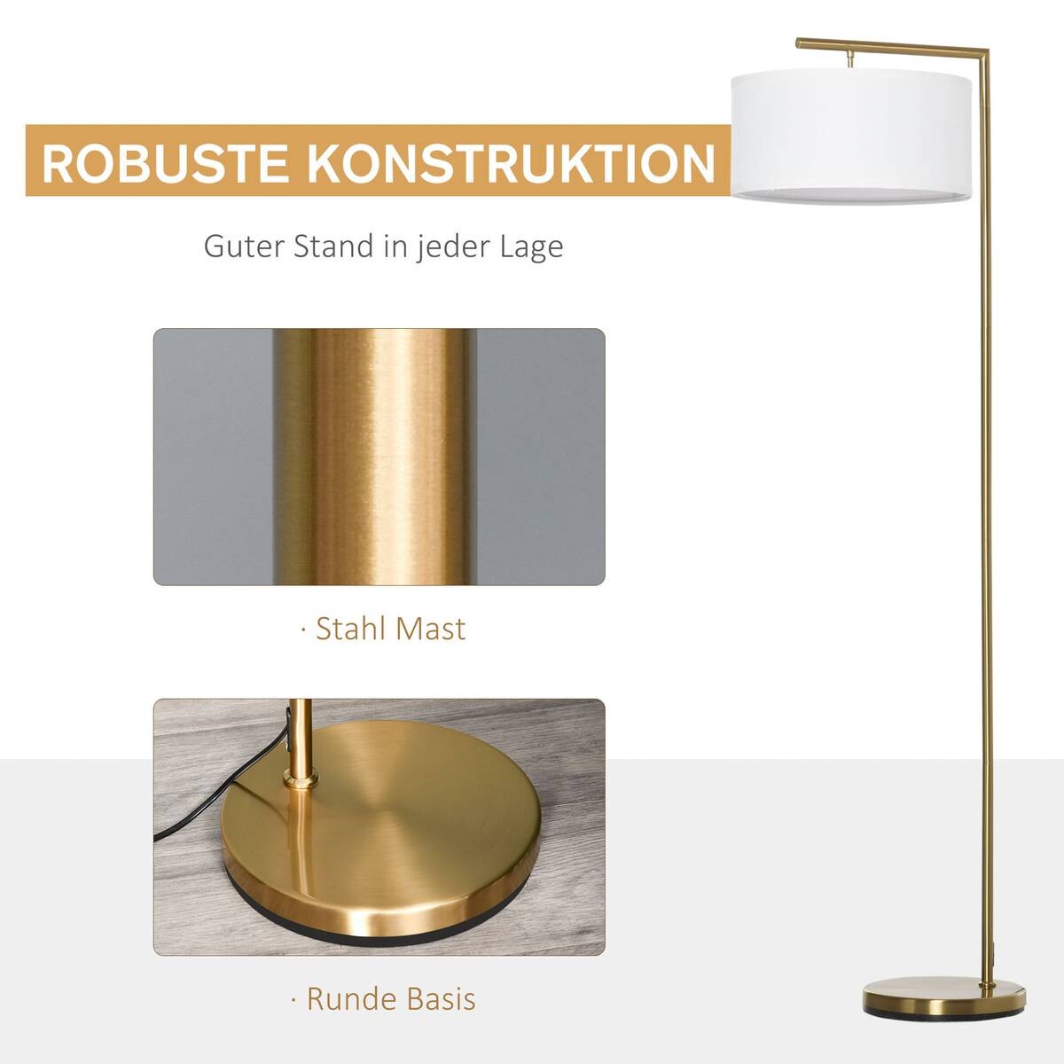 HOMCOM Stehlampe weiß gold Stahl Leinen B/H/T: ca. 37x153x37 cm