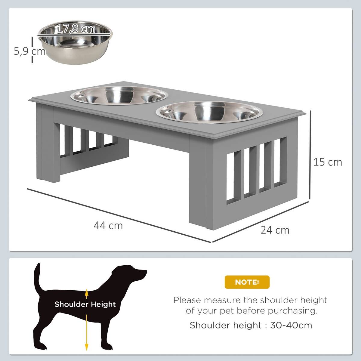 PawHut Futternapf grau MDF B/H/L: ca. 24x15x44 cm