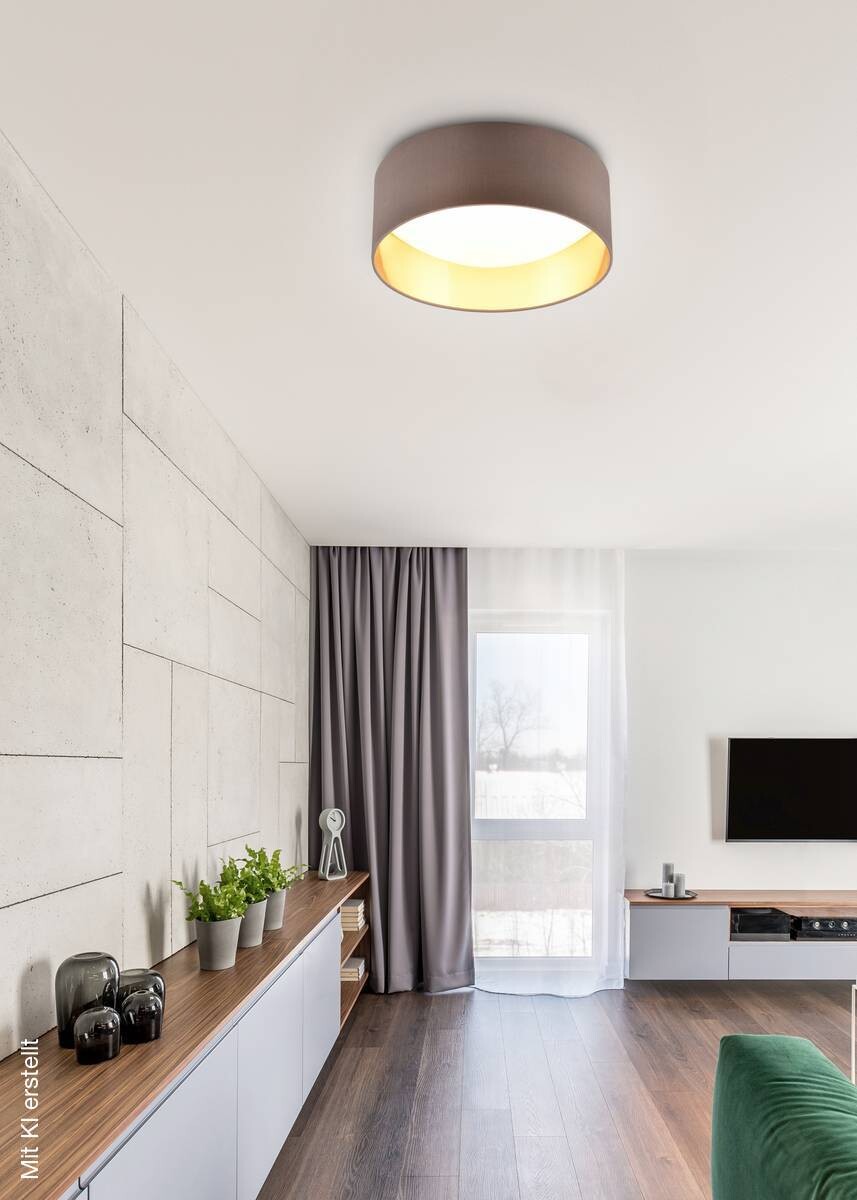 Reality LED-Deckenleuchte Locarno weiß taupe Kunststoff Stoff H/D: ca. 11x30 cm 1 Brennstellen