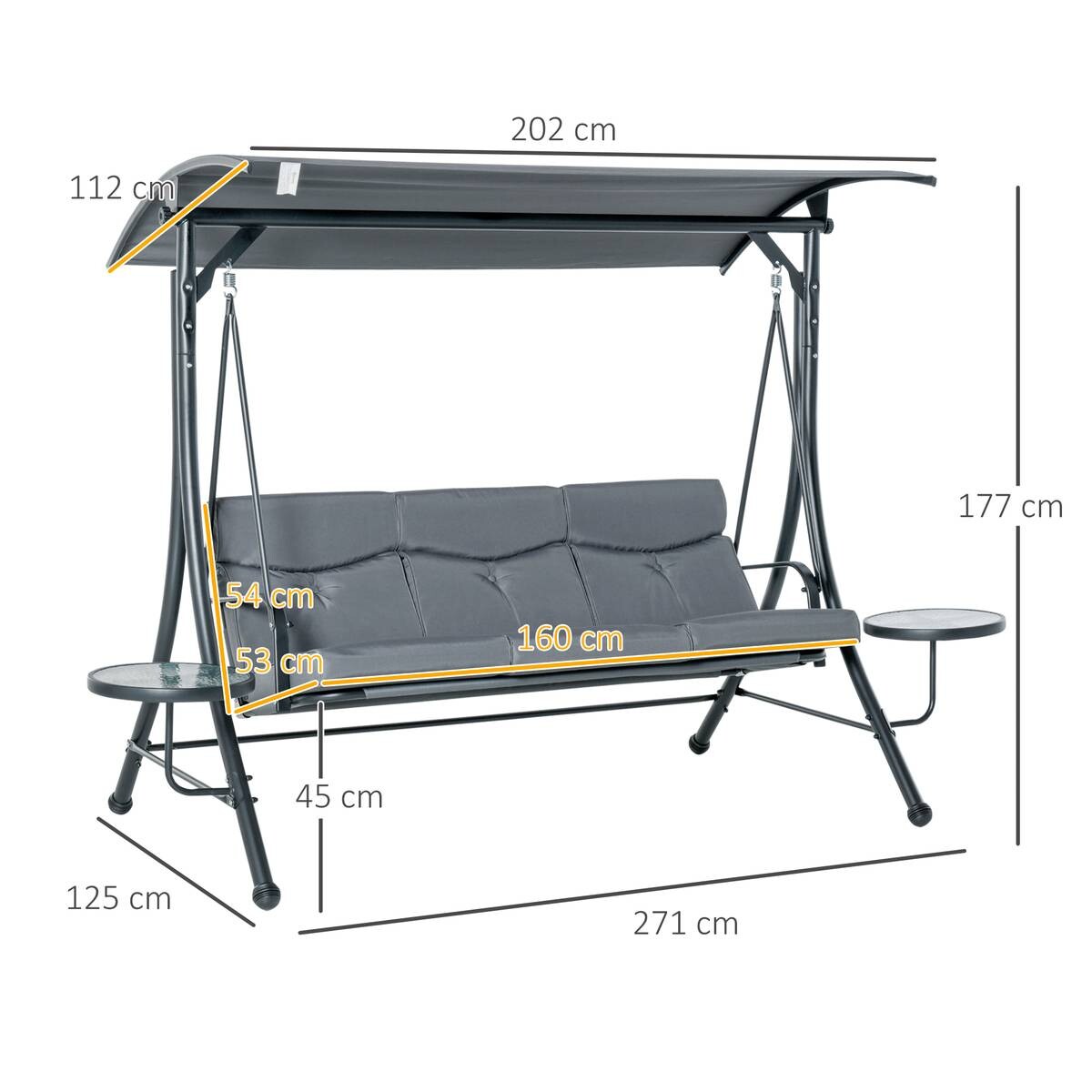 Outsunny Hollywoodschaukel grau Polyester B/H/L: ca. 125x177x271 cm
