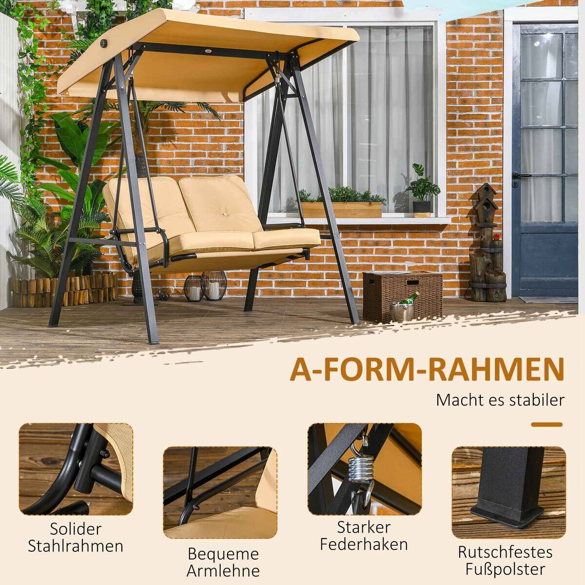 Outsunny Hollywoodschaukel beige Stahl B/H/L: ca. 106x174x138 cm