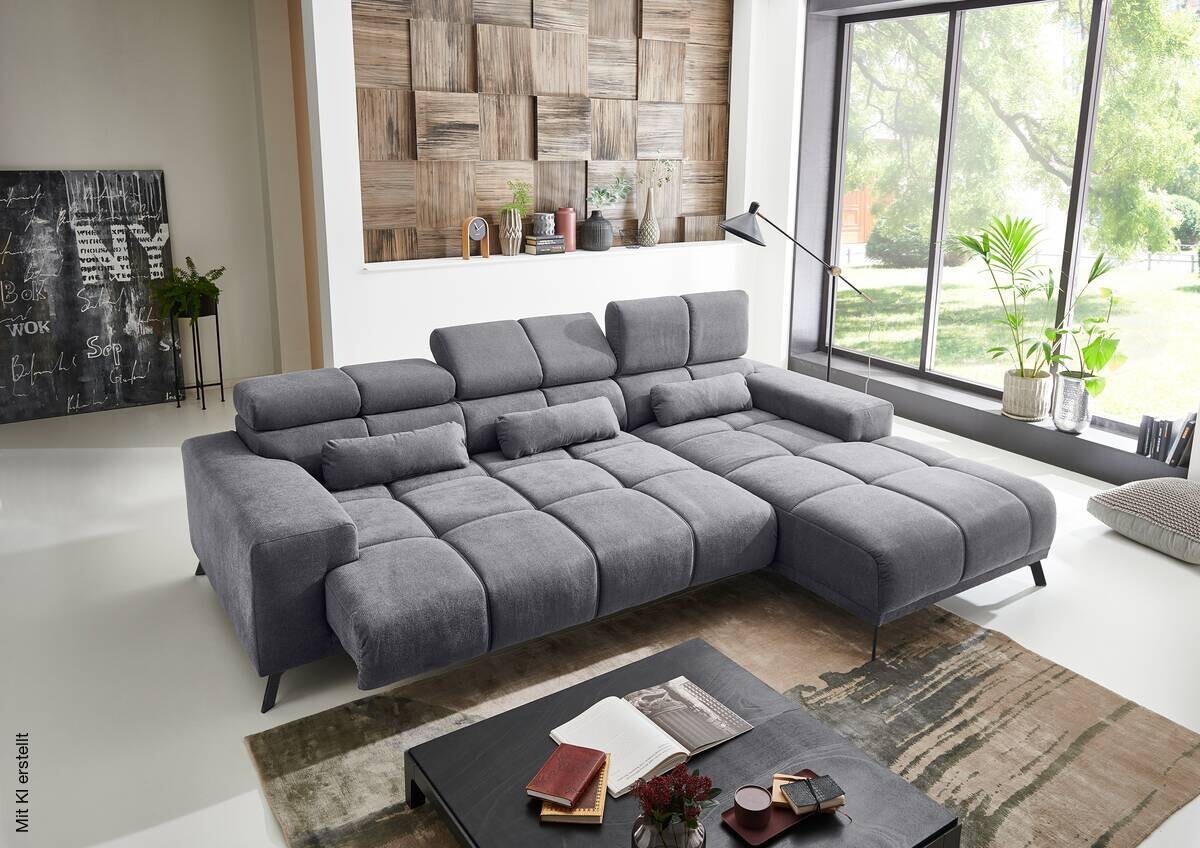 Ecksofa mit elektrischer Sitztiefenverstellung dunkelgrau Polyester Nylon B/H/T: ca. 285x99x120 cm