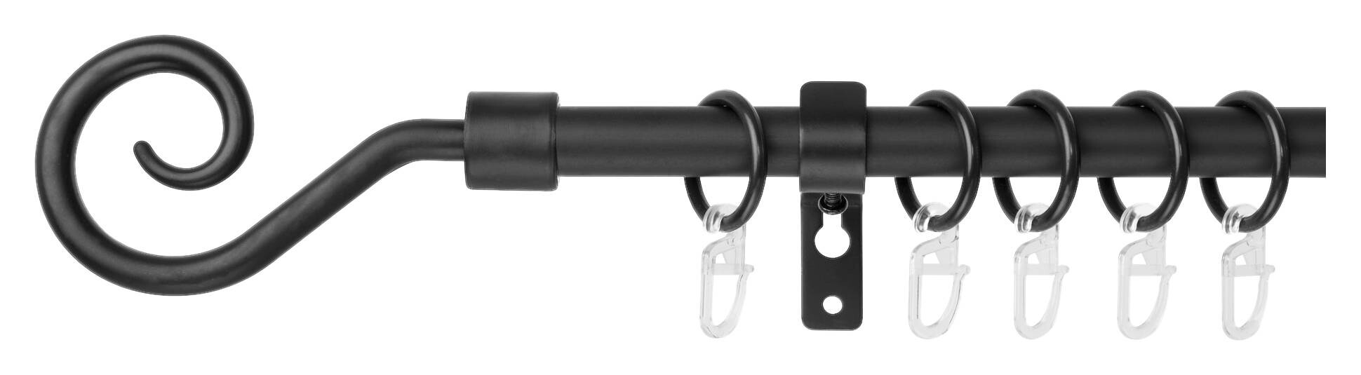 LICHTBLICK Gardinenstange Kringel schwarz Metall D: ca. 0,16 cm ausziehbar von ca. 130 bis 240 cm 1.0 Läufe
