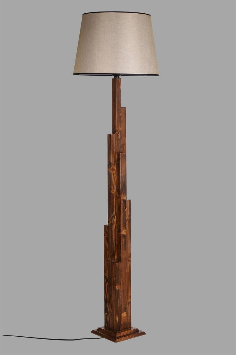 Stehleuchte nussbaum Holz Stoff B/H/L/D: ca. 45x165x45x45 cm E27 1 Brennstellen