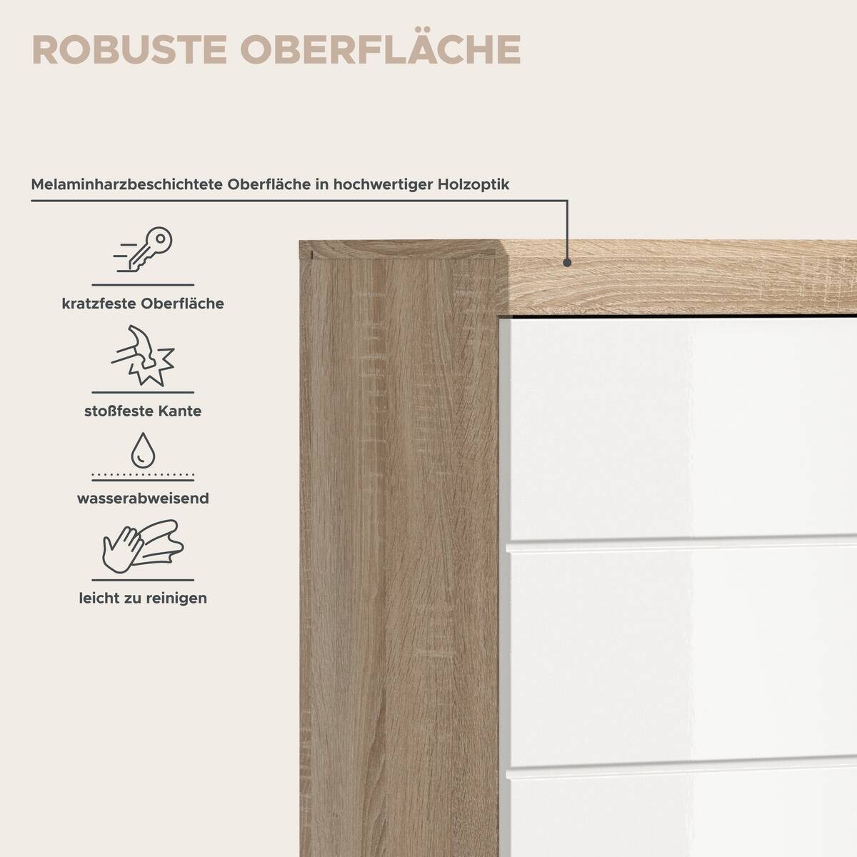 Badhochschrank Lambada Eiche Sonoma Nachbildung weiß Hochglanz B/H/T: ca. 74x191x31 cm