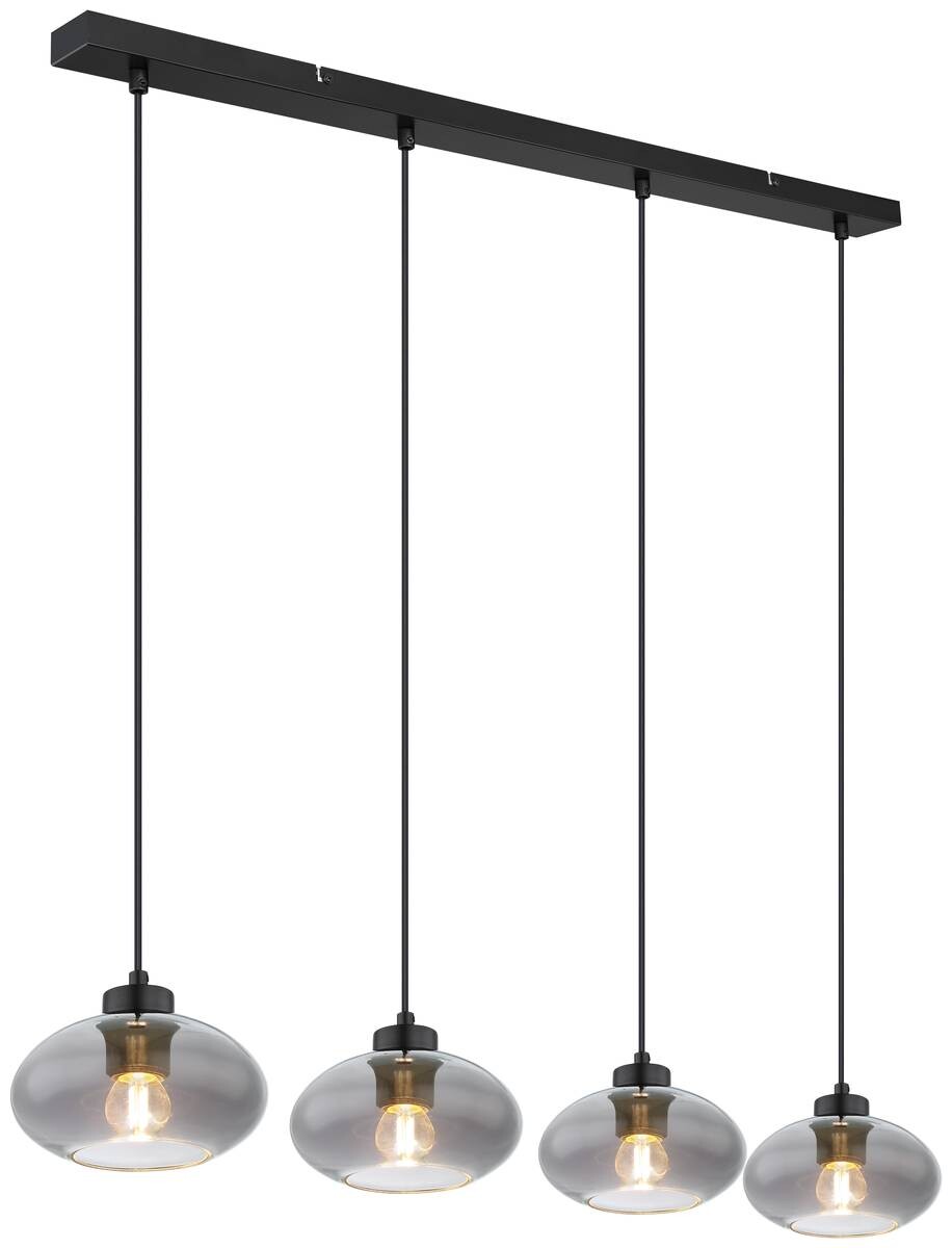 GLOBO Pendelleuchte Shaun 15572-4H schwarz Metall Rauchglas B/H/L: ca. 18x120x96 cm E27 4 Brennstellen