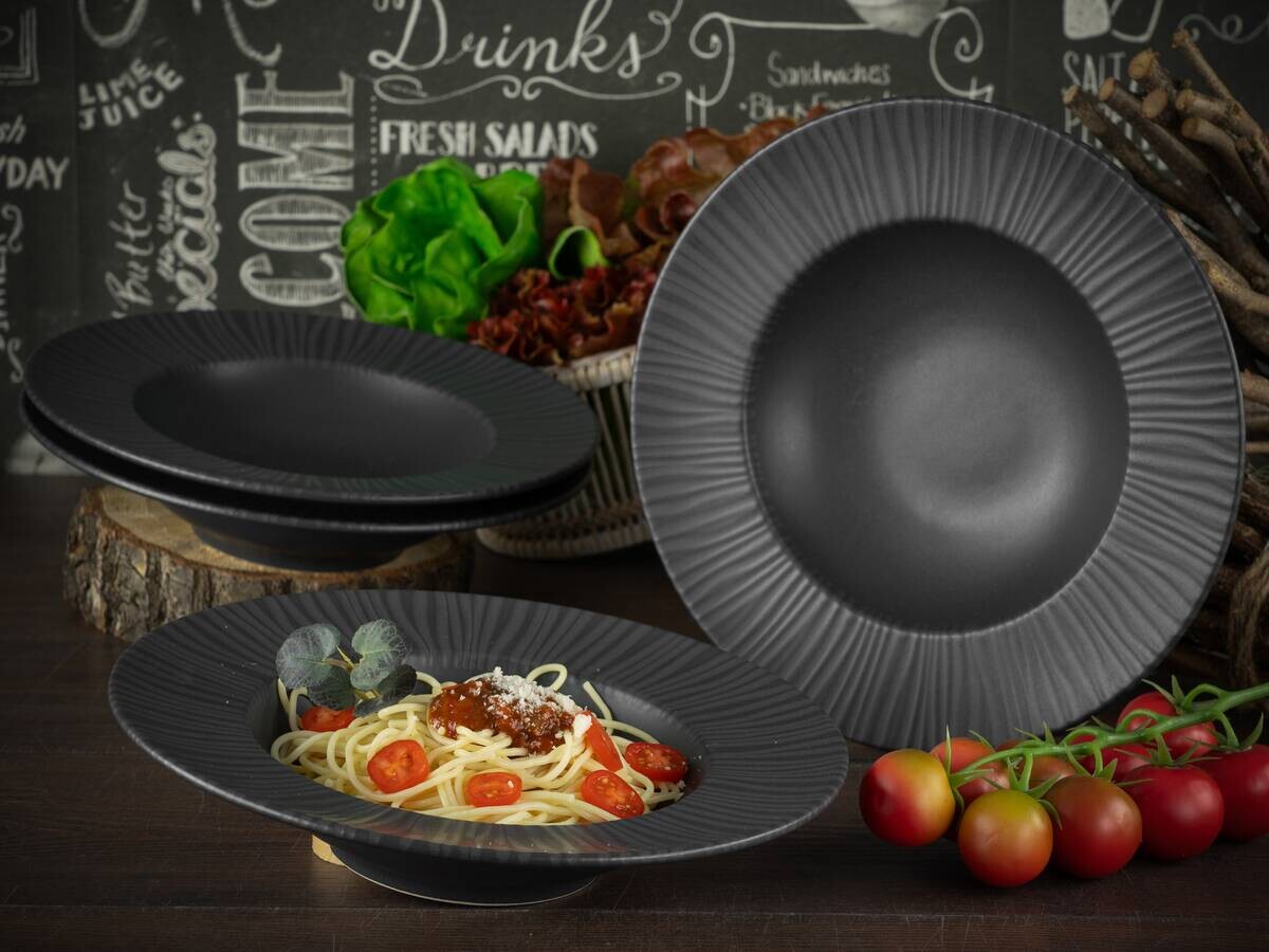CreaTable Pastateller-Set Vesuvio schwarz Steinzeug H/D: ca. 6x27 cm