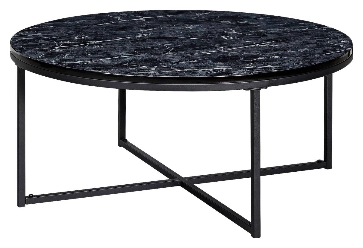 Wohnling Couchtisch schwarz Marmor schwarz MDF Stahl B/H/T: ca. 80x35x80 cm
