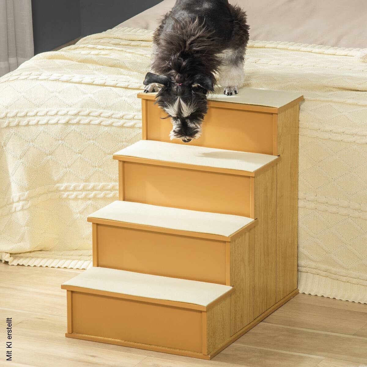 PawHut Haustiertreppe Holzoptik Plüsch B/H/L: ca. 59x54,2x40 cm