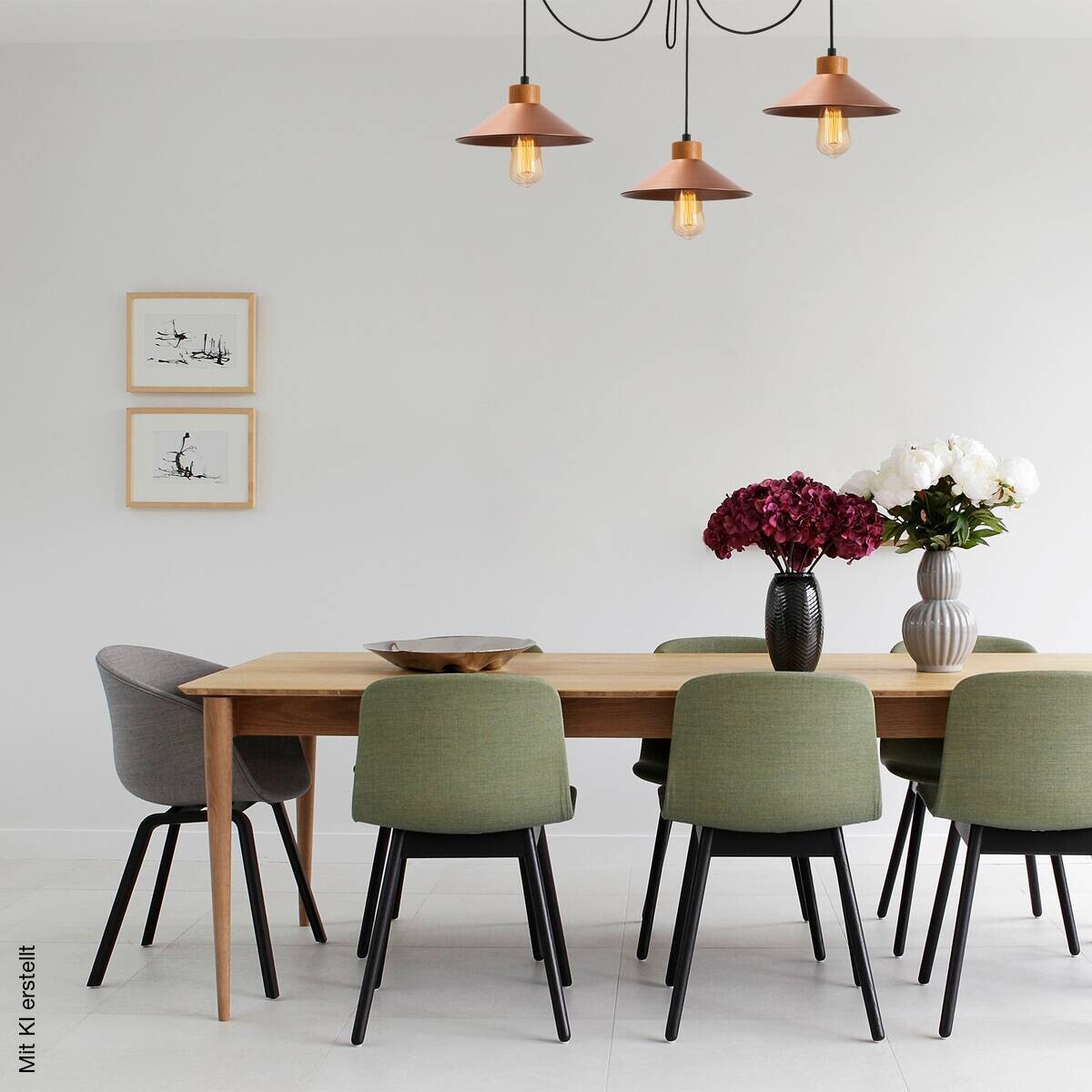 Opviq Pendelleuchte Manavgat Kupfer Holz B/H/T/L: ca. 114x100x24x114 cm E27 3 Brennstellen