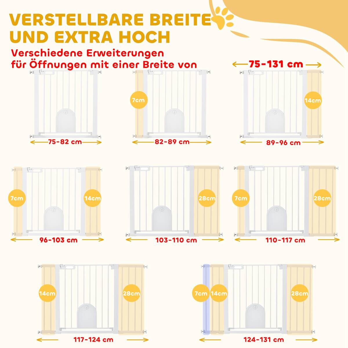 PawHut Türschutzgitter weiß Metall B/H/L: ca. 2x76x131 cm