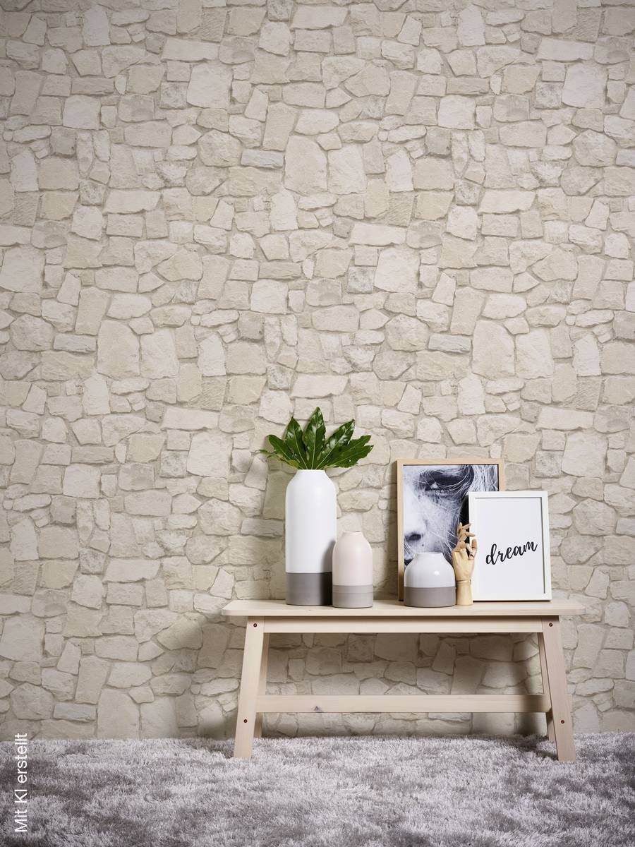 Papiertapete Steinoptik braun beige B/L: ca. 53x1005 cm