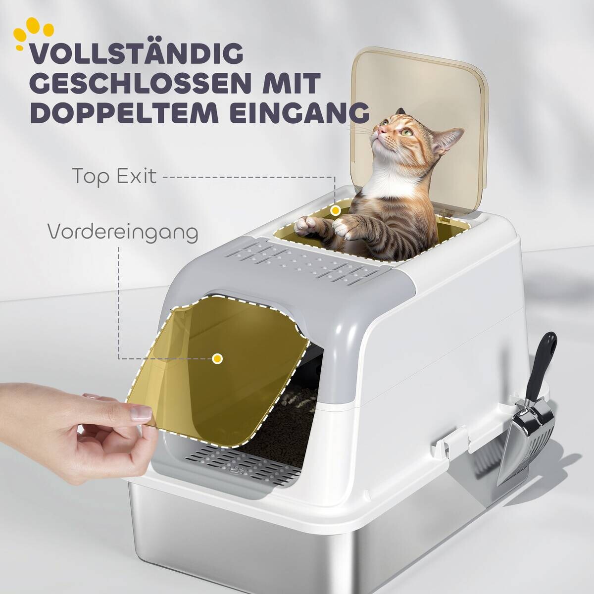 PawHut Katzentoilette weiß Kunststoff B/H/L: ca. 40,4x41,8x60,4 cm