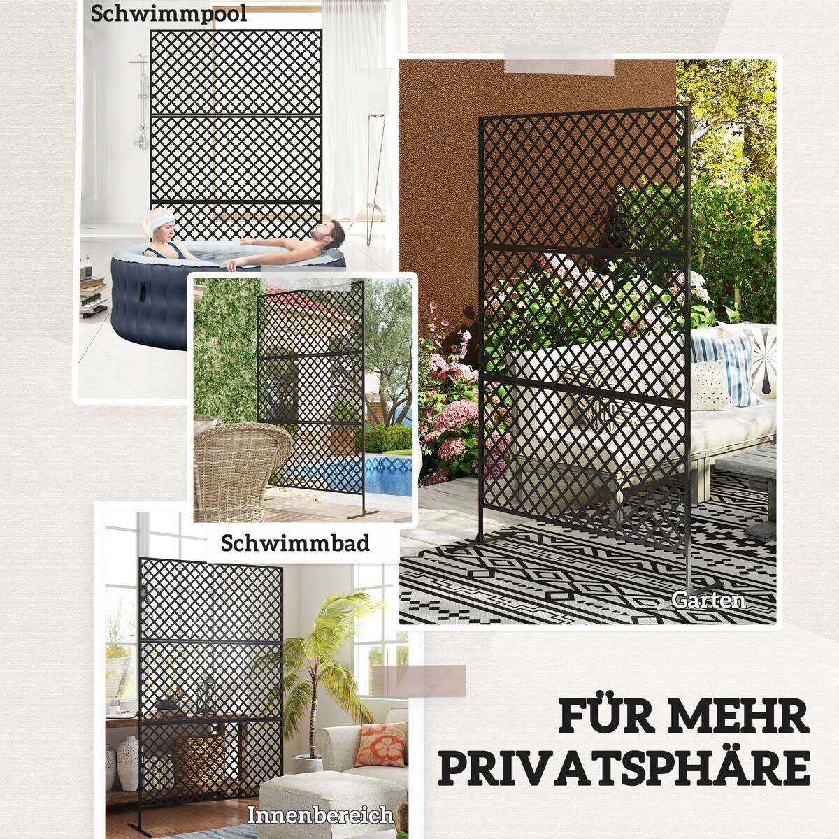 Outsunny Raumteiler schwarz Stahl B/H/L: ca. 45x198x122 cm
