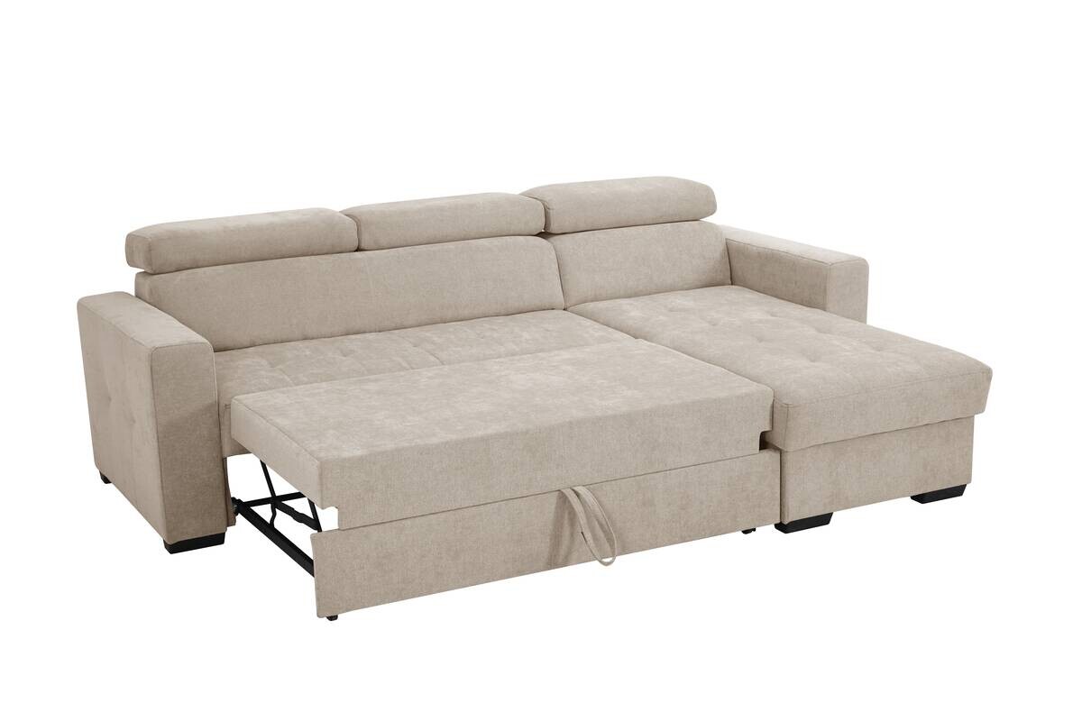 Ecksofa mit Bettfunktion und Bettkasten beige Microfaser B/T: ca. 238x170 cm