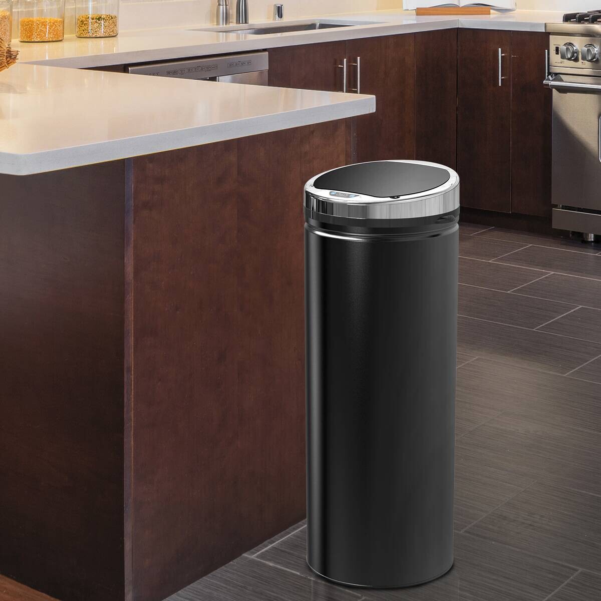 HOMCOM Automatik-Mülleimer 03-0046 schwarz Stahl Kunststoff Polypropylen B/H/L: ca. 30,5x30,5x81,5 cm