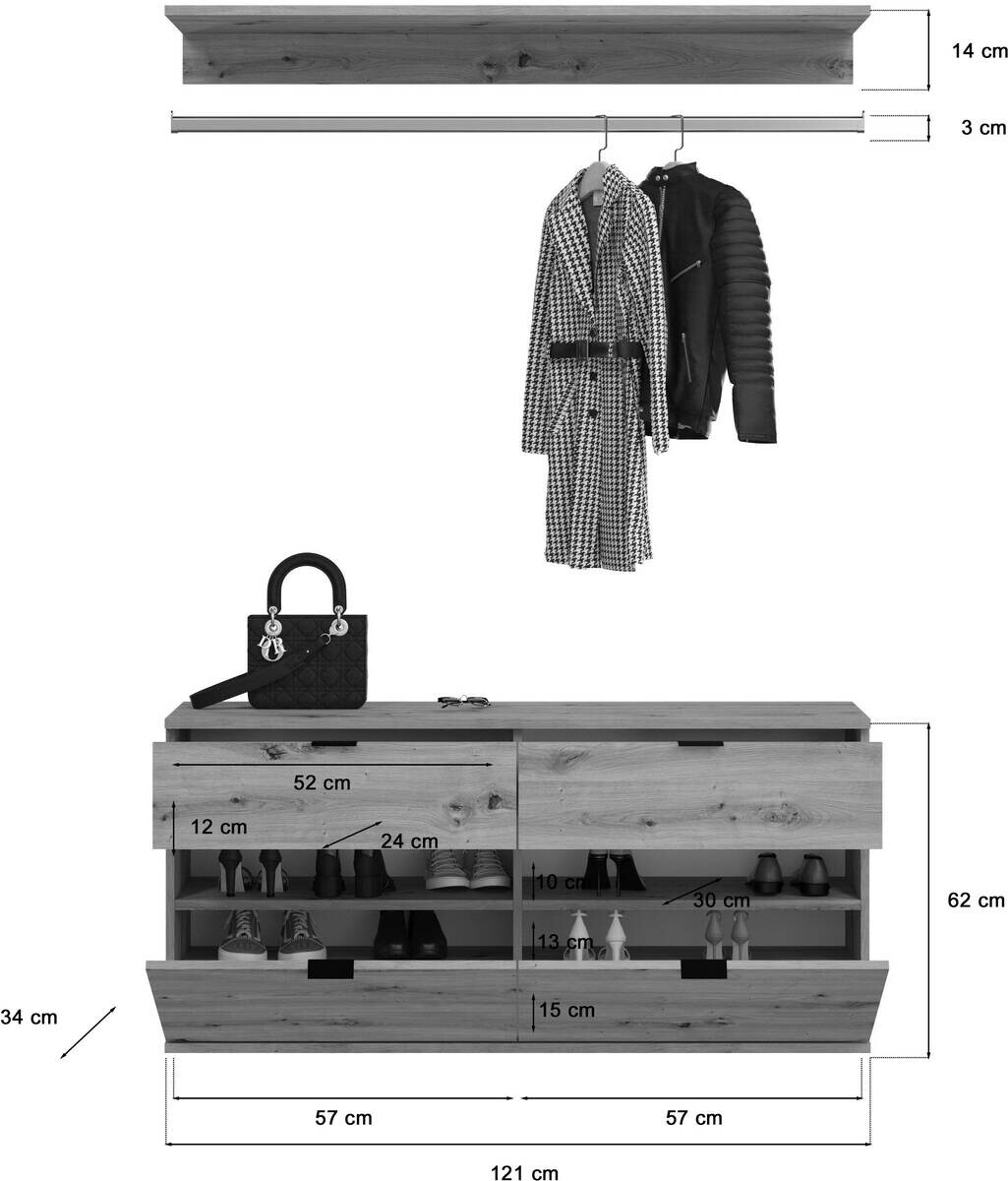 Garderobe PROJEKT Eiche Artisan Nachbildung Spiegel B/H/T: ca. 243x193x34 cm
