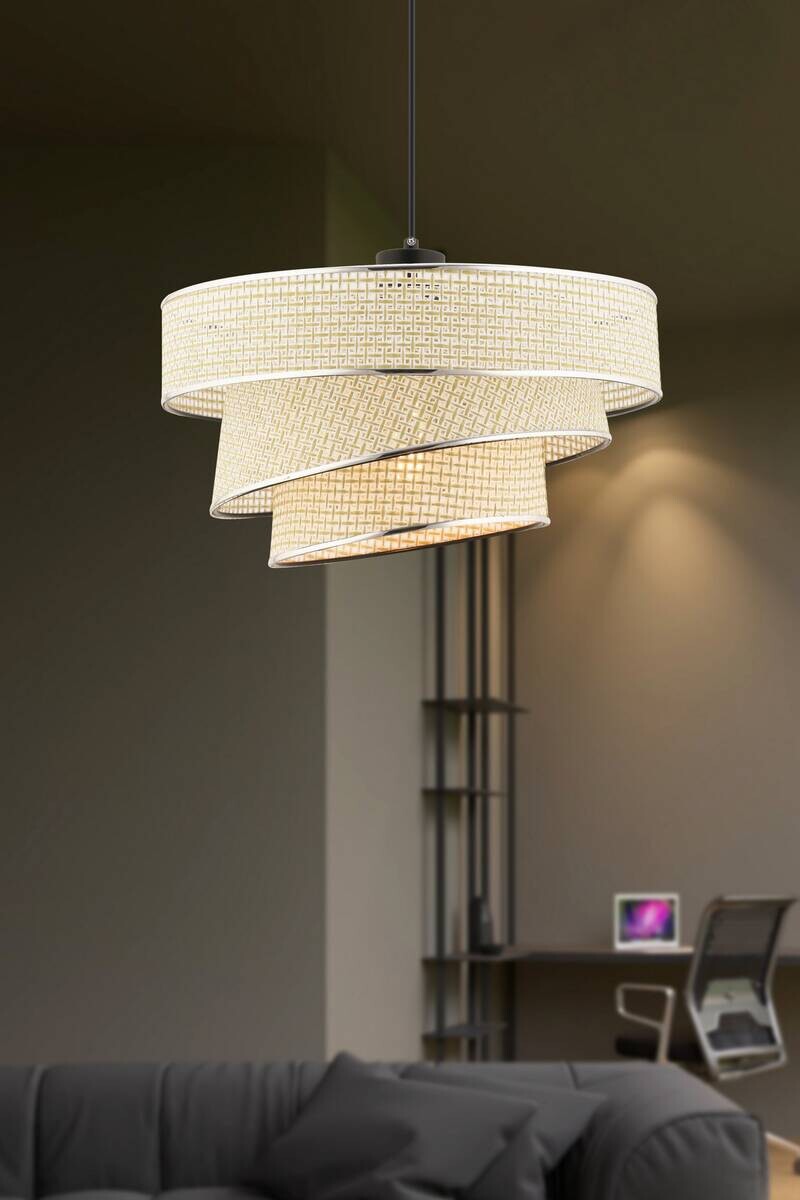 Opviq Pendelleuchte Couper creme silber Baumwolle Metall B/H/L: ca. 40x72x40 cm E27 1 Brennstellen