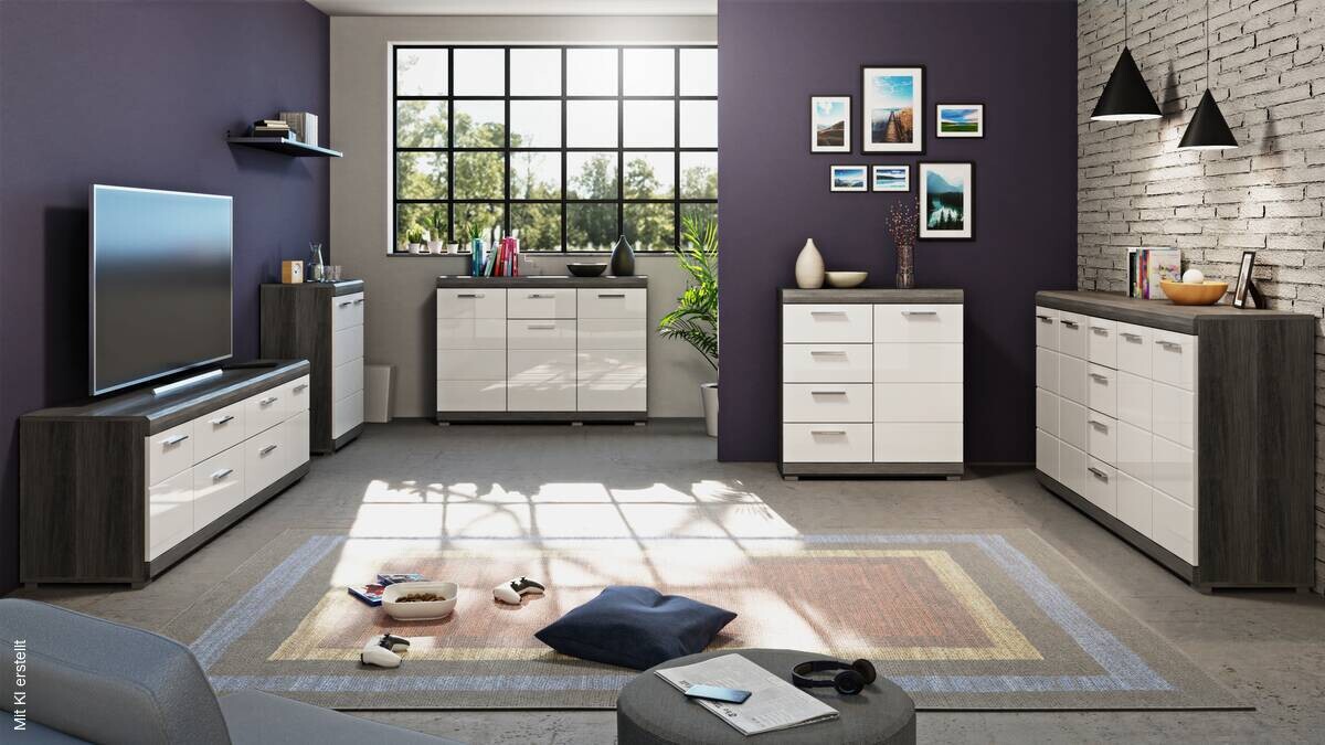 Kommode SCOUT Rauchsilber Nachbildung weiß Hochglanz B/H/T: ca. 120x85x37 cm