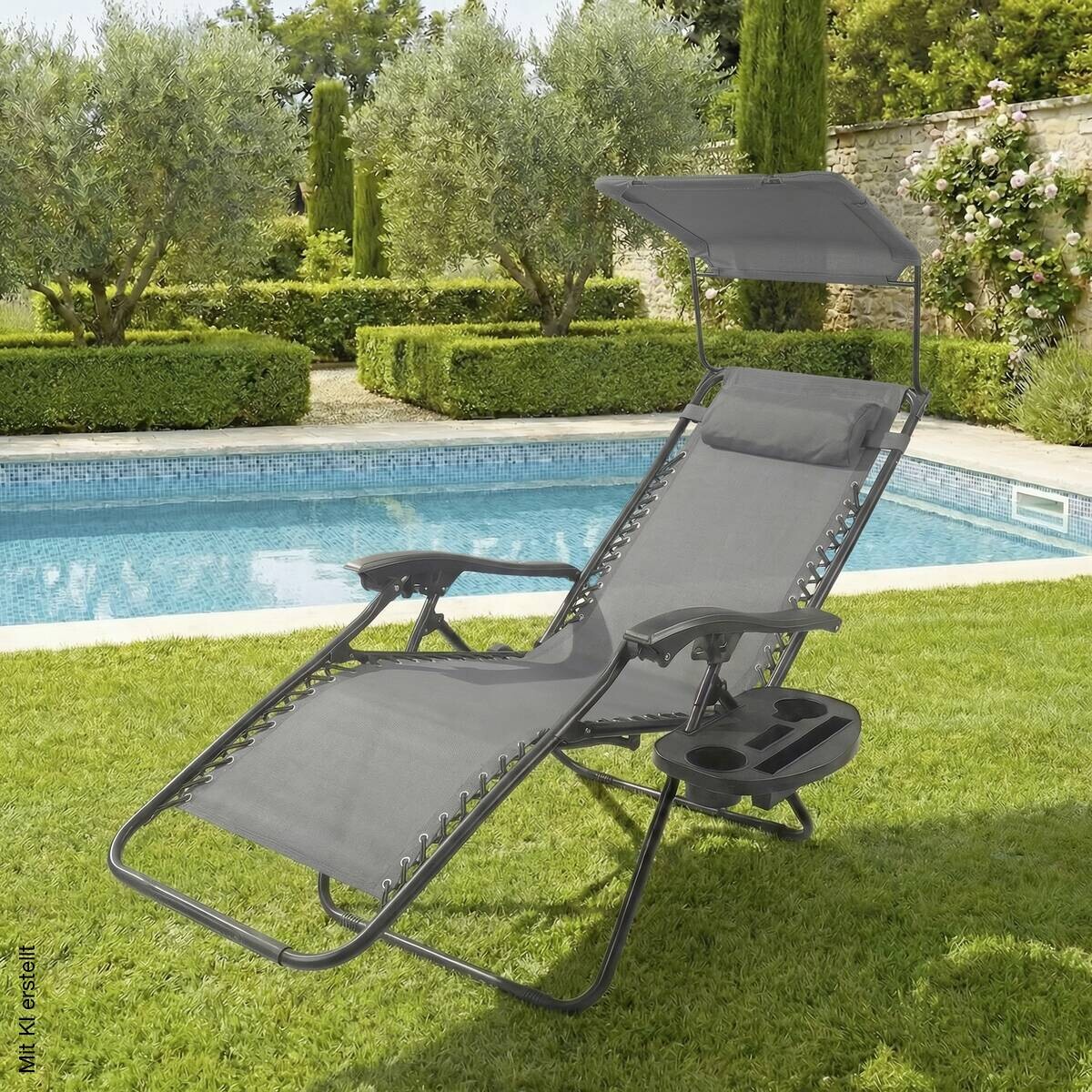 Gartenliege grau Stahl B/H/L: ca. 64x107x160 cm