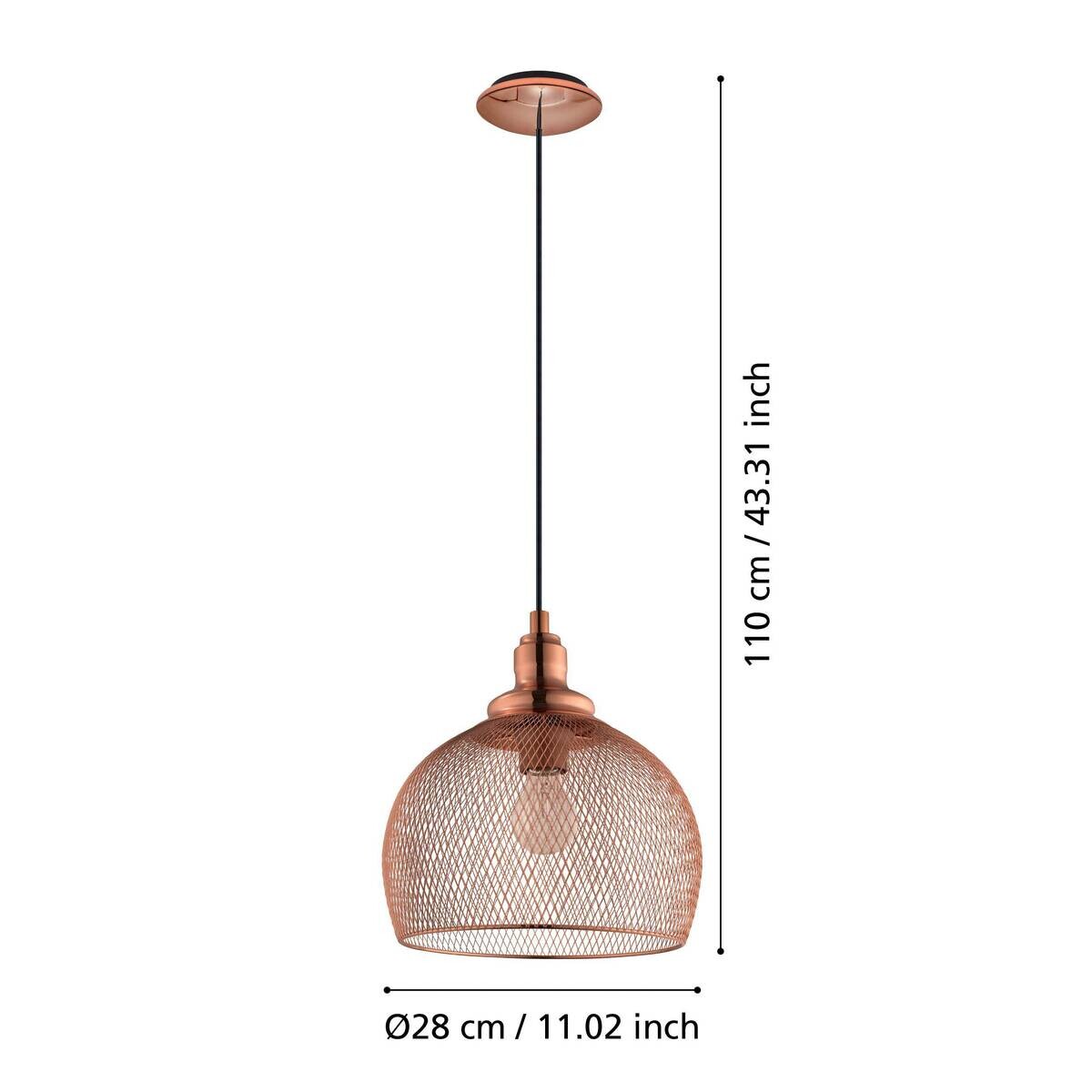 Eglo Pendelleuchte Straiton Kupfer Metall B/H/L: ca. 28x110x28 cm E27 1 Brennstellen