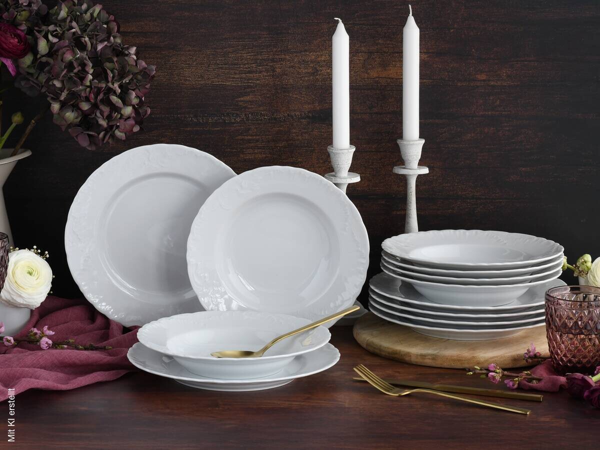 CreaTable Tafelservice Rokoko weiß Porzellan 12 tlg