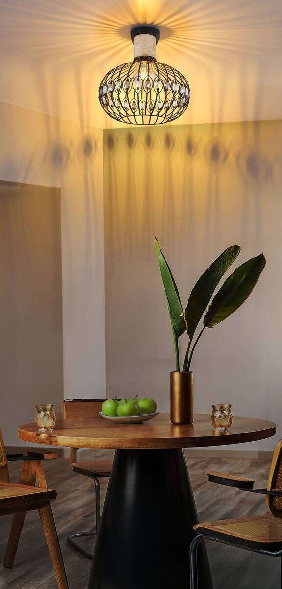 GLOBO Deckenleuchte mattschwarz Rauch grau Metall Glas H/D: ca. 36,5x38 cm E27 1 Brennstellen