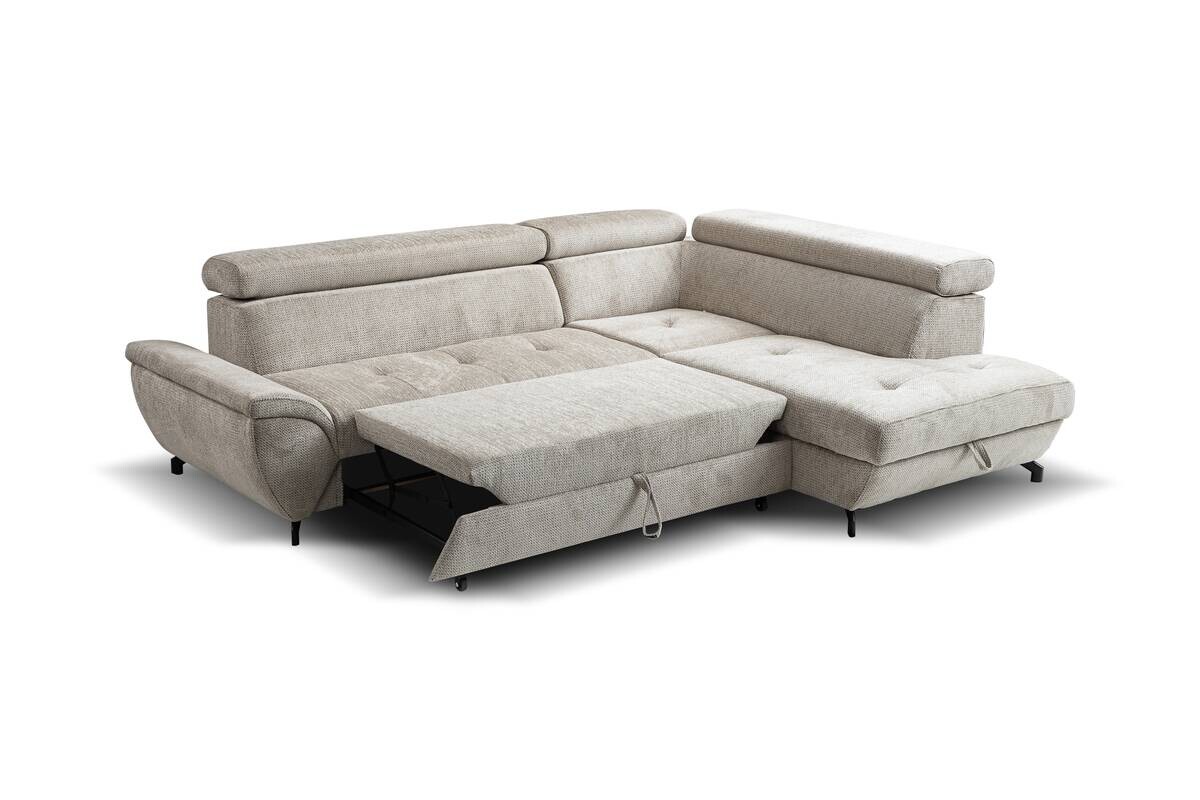 Ecksofa mit Bettfunktion und Bettkasten Greige Microfaser B/H/T: ca. 263x77x210 cm