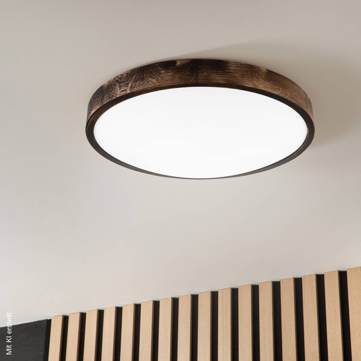 Lamkur Deckenleuchte Eiche Holz Glas B/H/L: ca. 48,5x12x48,5 cm