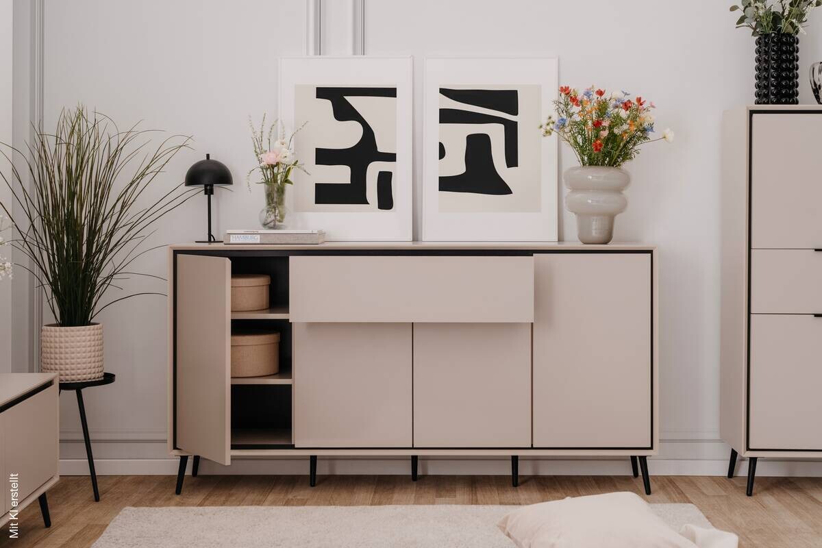 Sideboard Arona sand schwarz B/H/T: ca. 175x90x38 cm