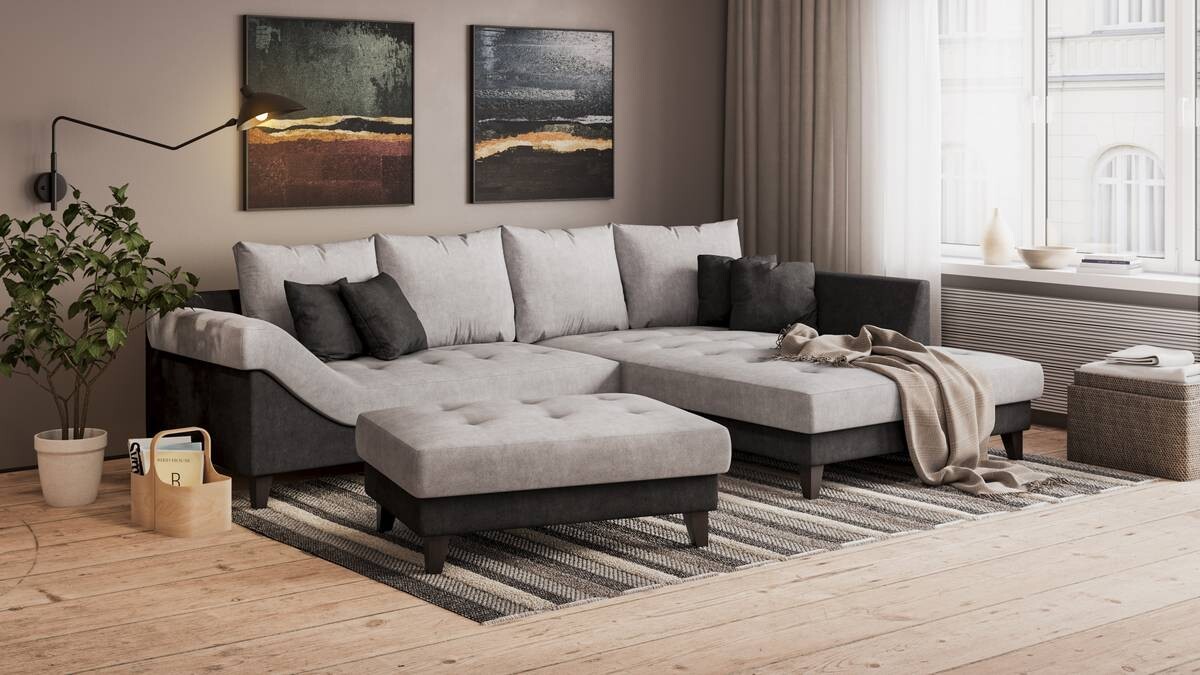 Ecksofa grau schwarz B/H/T: ca. 306x92x202 cm