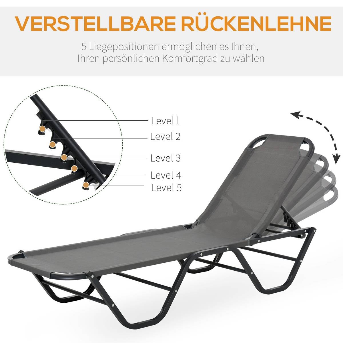 Outsunny Sonnenliege schwarz Aluminium B/H/L: ca. 59x91x163 cm