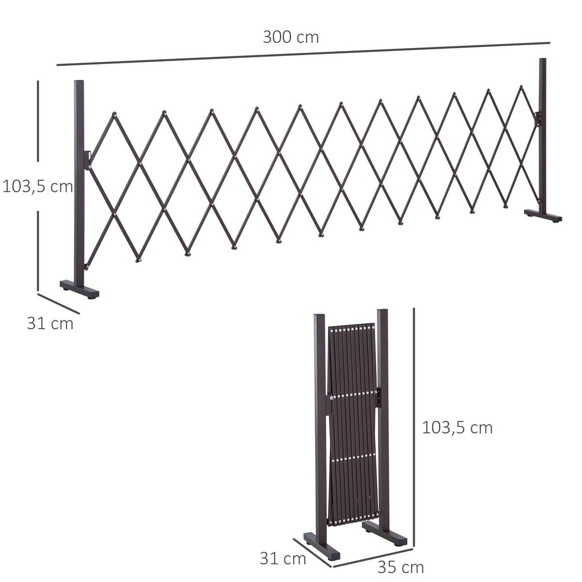 Outsunny Scherengitter dunkelbraun Aluminium B/H/L: ca. 31x103,5x300 cm