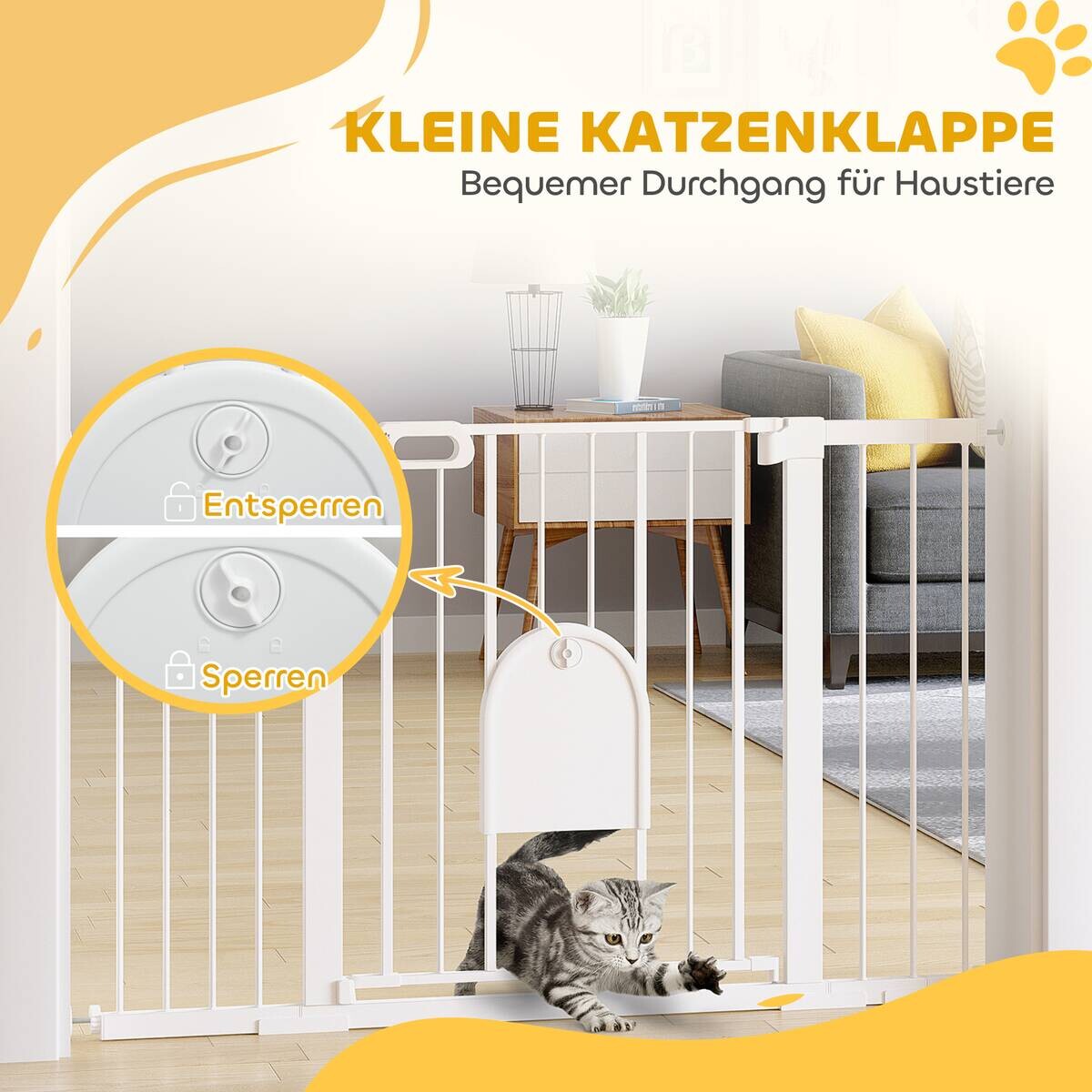 PawHut Türschutzgitter weiß Metall B/H/L: ca. 2x76x131 cm