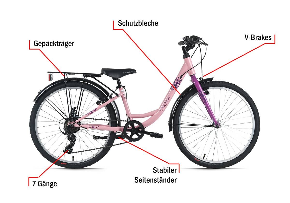 DaCapo Kinderrad Cindy 24 Zoll Rahmenhöhe 32 cm 7 Gänge weiß weiß ca. 24 Zoll