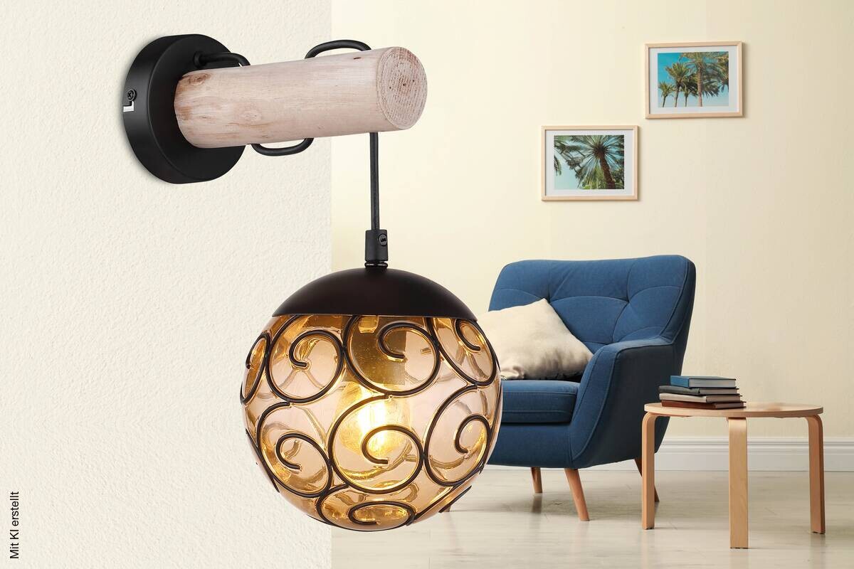 GLOBO Wandleuchte amber schwarz Metall Kunststoff B/H: ca. 15x36 cm E27 1 Brennstellen