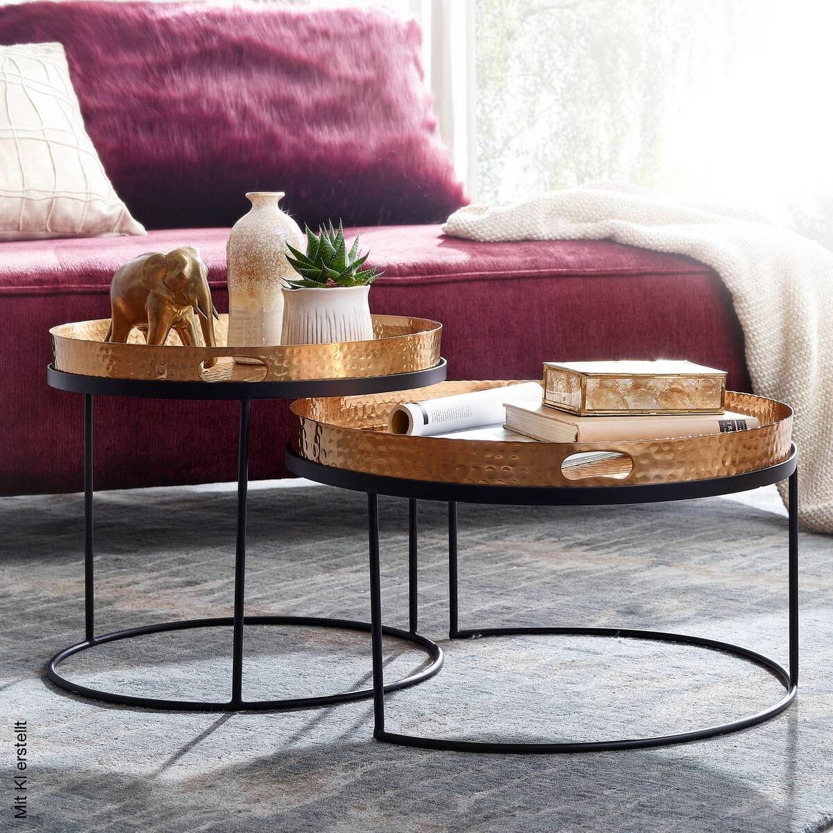 Couchtisch 2er-Set. schwarz gold B/H/T: ca. 56x33x56 cm