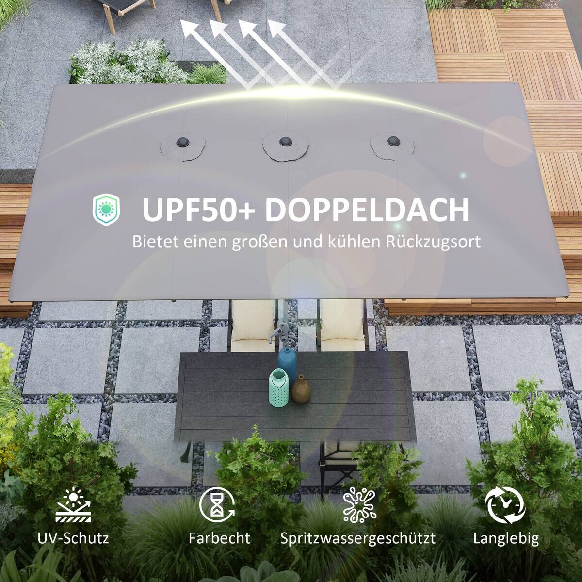 Outsunny Doppelsonnenschirm dunkelgrau Polyester B/H/L: ca. 264x264x451 cm