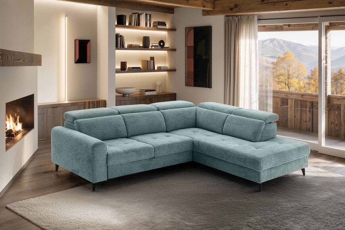 Ecksofa mit Bettfunktion hellblau Flachgewebe B/H/T: ca. 258x96x221 cm