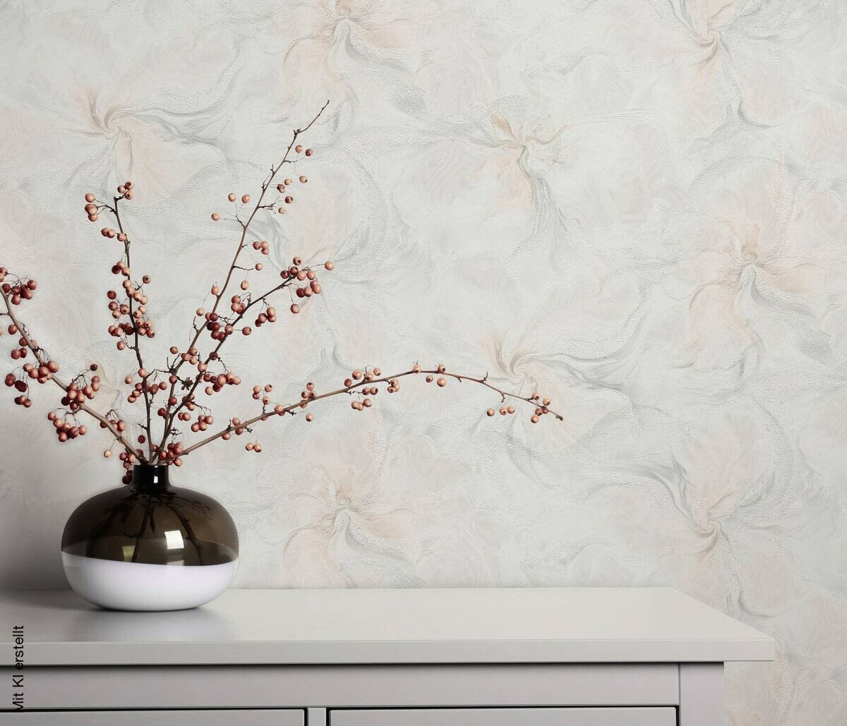 Vliestapete Blätter weiß beige grau B/L: ca. 53x1005 cm glitzernd