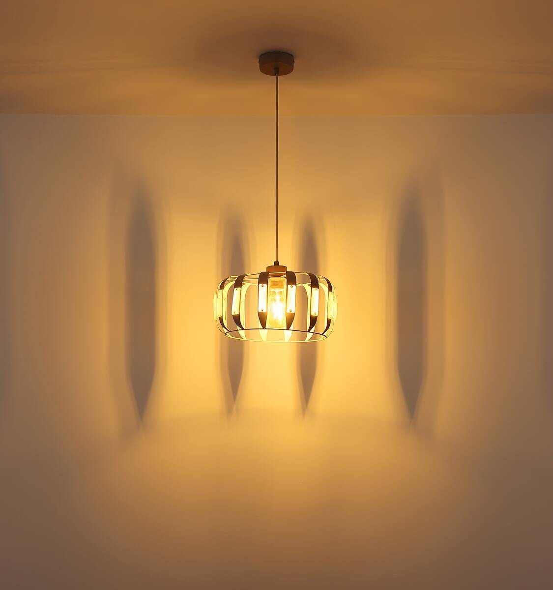 GLOBO Pendelleuchte sand weiß Metall H/T: ca. 120x35 cm E27 1 Brennstellen