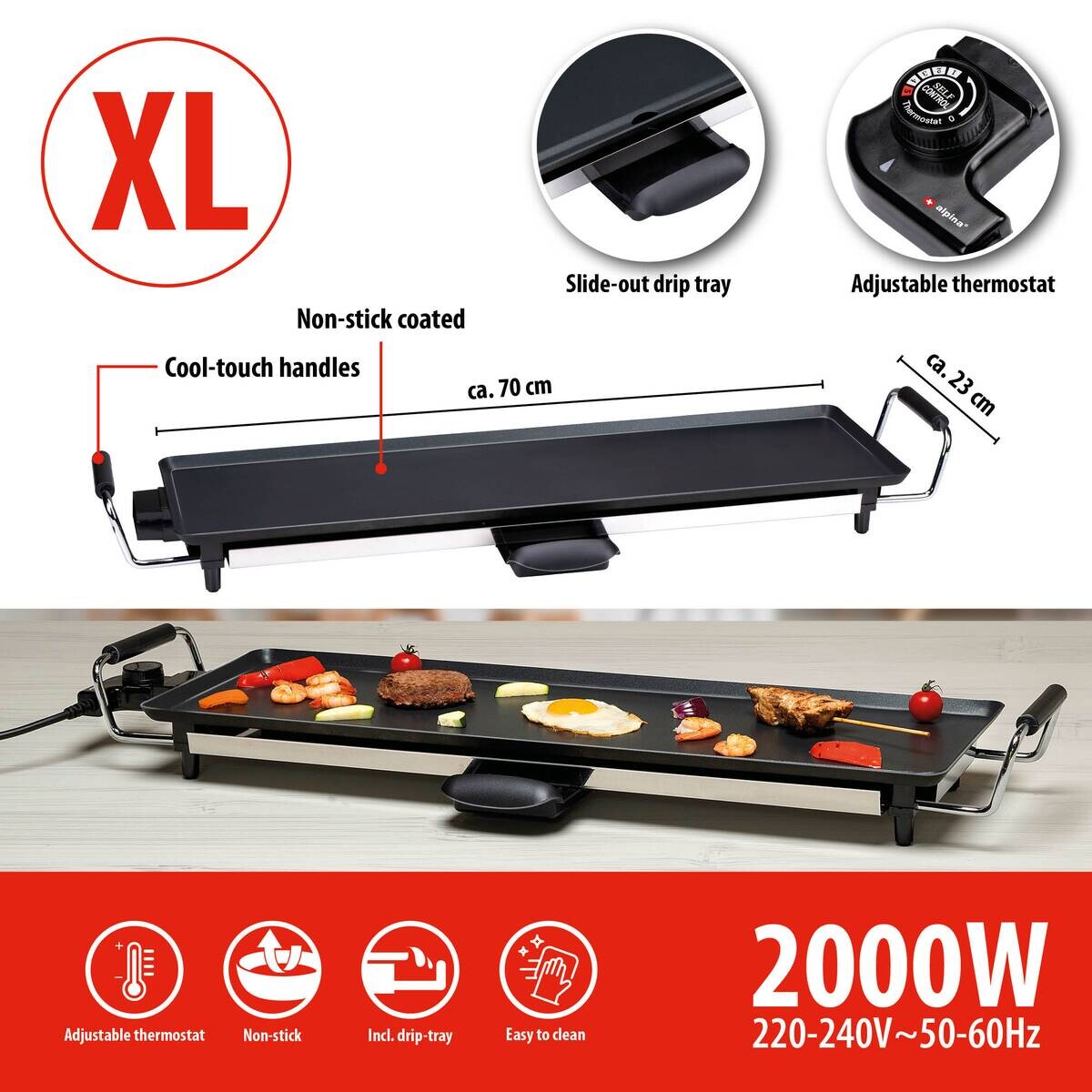 alpina Elektro-Tischgrill schwarz Metall B/L: ca. 70x23 cm