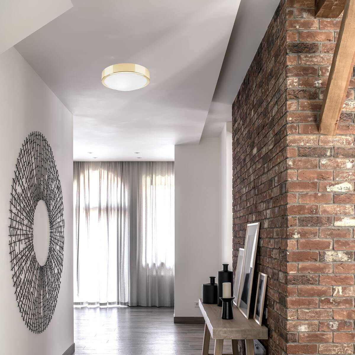 Lamkur Deckenleuchte JONAS gold Glas Stahl B/H/L: ca. 27x8x27 cm E27 1 Brennstellen