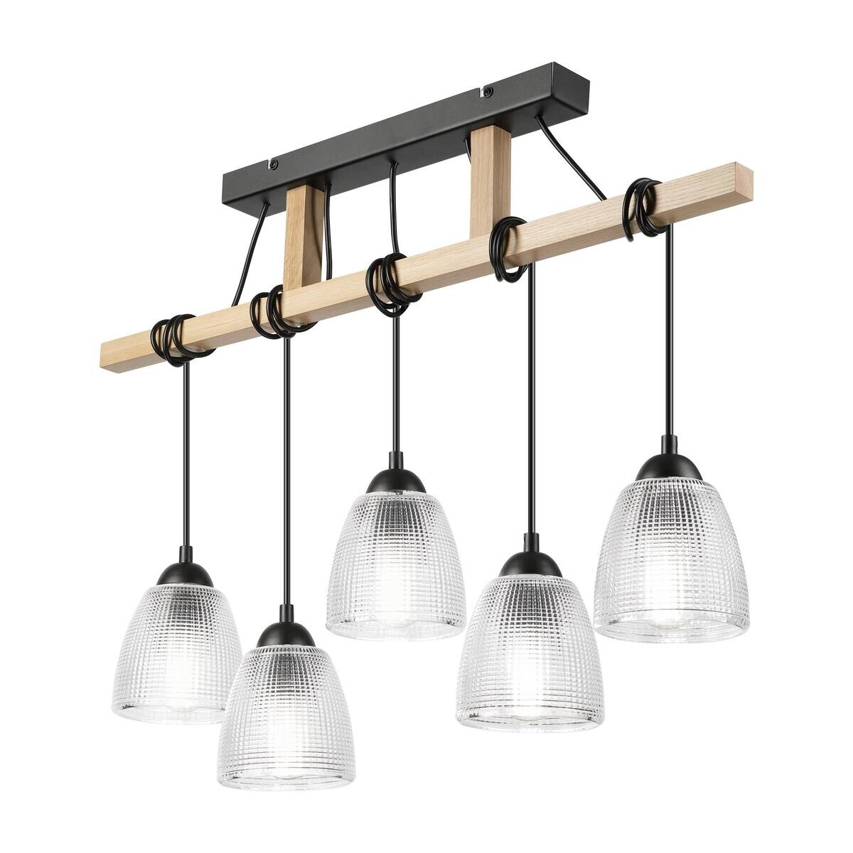 Lamkur Pendelleuchte Eiche Stahl B/H/L: ca. 75x88x75 cm E27 5 Brennstellen
